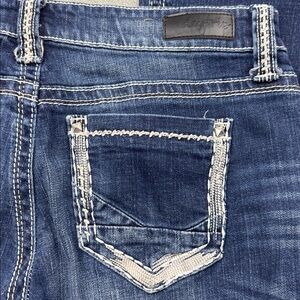 Daytrip Women's Boot Cut Jeans - Dark Blue with White Stitching